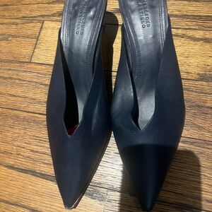 MERCEDES CASTILLO Navy Pointed Leather Slingback Pumps